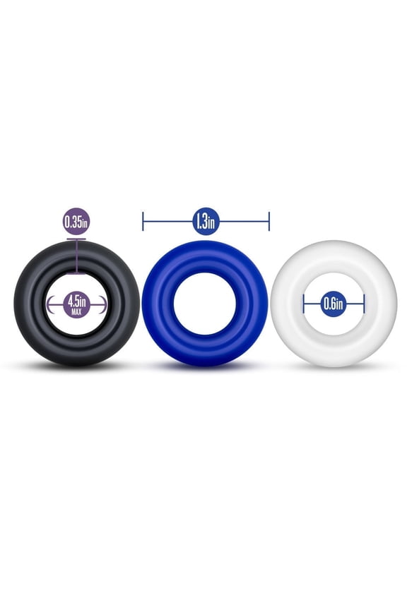 Stay Hard Donut Penis Ring, Multi-Colored, with 3 Sizes, 3 Count