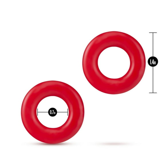 Eden Stretch Fit Donut Penis Ring Set, Soft & Durable TPE for Enhanced Stamina and Erection Support, Red, 2 Count