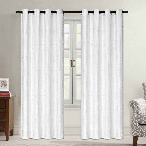 Eden Textured Ikat Jacquard Grommet Window Panel, White, 54x84 Inches