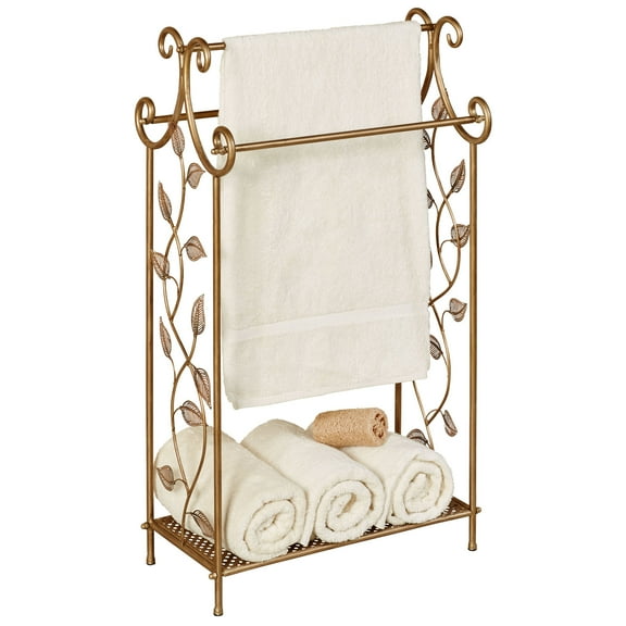 Eden Towel Rack Stand Champagne Bronze Metal Leaves