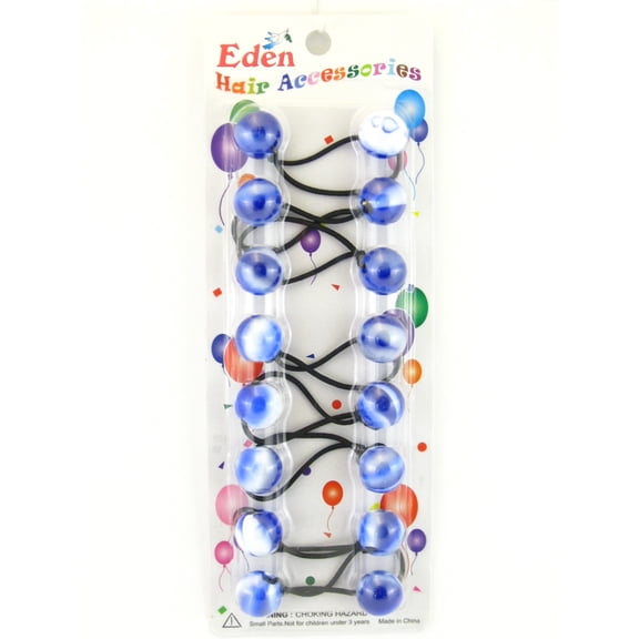 Eden Twinbead 20 mm Ball Ponytail Elastics, Blue & White Marbled, 8 Ct.