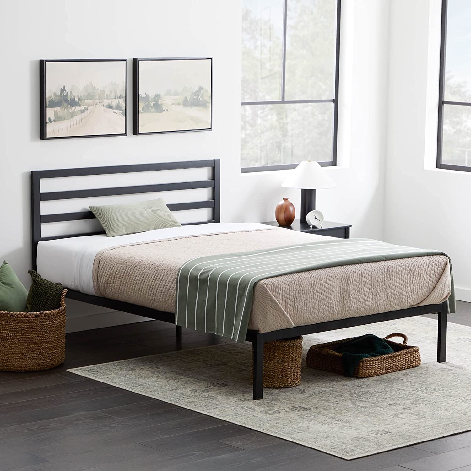 Edenbrook Cassidy Metal Platform Bed Frame with Metal Headboard Box