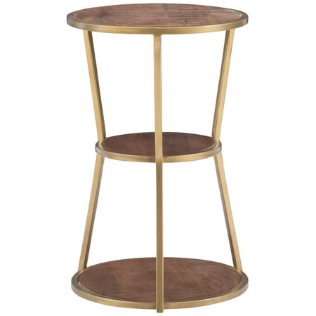 Edenbrook Urban Round Metal 3-Tier Accent Side Table, Gold Base with Brown Wood Top