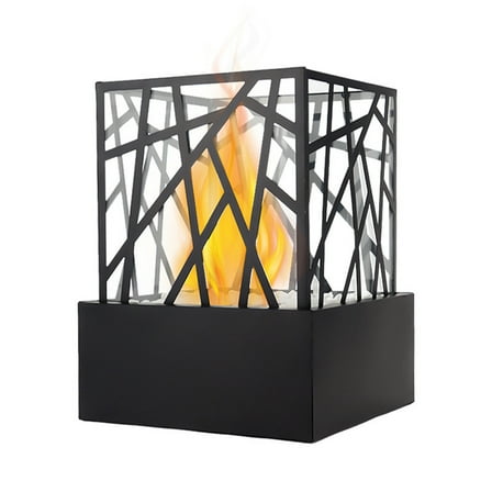 Edendirect 8.5 in. Tabletop Vent-Free Bioethanol Fireplace,Black Stainless Steel Grid Combustion Chamber,Real Flame