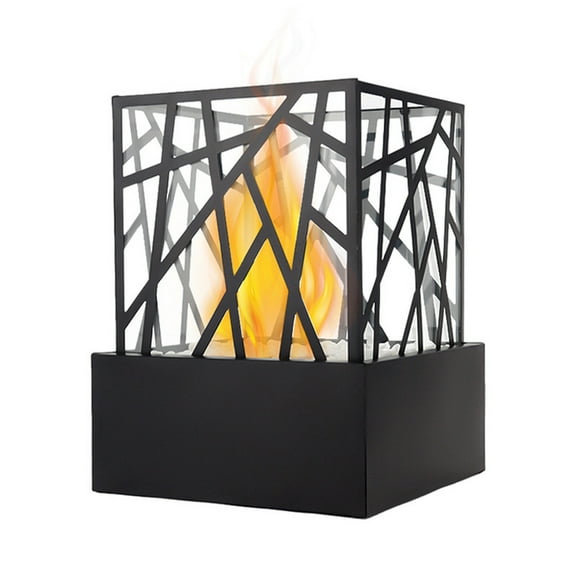 Edendirect 8.5 in. Tabletop Vent-Free Bioethanol Fireplace,Black Stainless Steel Grid Combustion Chamber,Real Flame