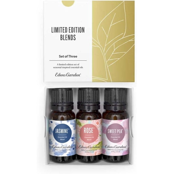 Edens Garden In Bloom Essential Oil 3 Set 100% Pure Therapeutic Grade, Undiluted Aromatherapy Jasmine, Rose & Sweet Pea Floral Blends No Artificial Fragrance & Natural For Diffusers, 10 ml/ 3 Pack