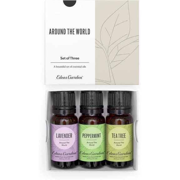 Edens Garden Essential Oils Around The World 3 Set 100% Pure Therapeutic Grade Aromatherapy: Lavender, Peppermint & Tea Tree Oil For Diffusers & Home No Fragrance & Undiluted, 10 ml/ 3 Pack