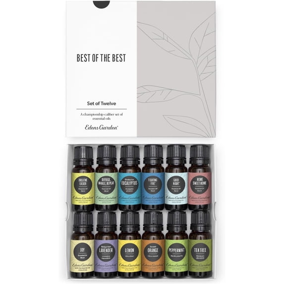 Edens Garden Essential Oils Best of the Best 12 Set – 100% Pure Therapeutic Grade: Lavender, Peppermint, Lemon, Orange, Tea Tree & More For Home Diffusers & Skin – Undiluted & Natural, 10 ml/ 12 Pack
