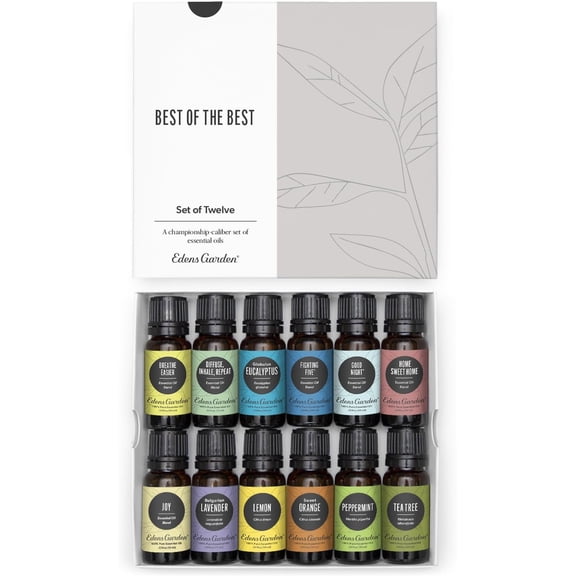 Edens Garden Essential Oils Best of the Best 12 Set 100% Pure Therapeutic Grade: Lavender, Peppermint, Lemon, Orange, Tea Tree & More For Home Diffusers & Skin Undiluted & Natural, 10 ml/ 12 Pack