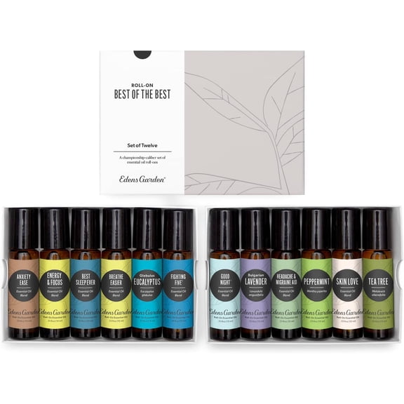 Edens Garden Essential Oils Best of the Best Roll-On 12 Set 100% Pure Therapeutic Grade Aromatherapy: Undiluted Lavender, Lemon, Peppermint & More -For Relaxation & Wellness,Roll-On 10 ml/ 12 Pack