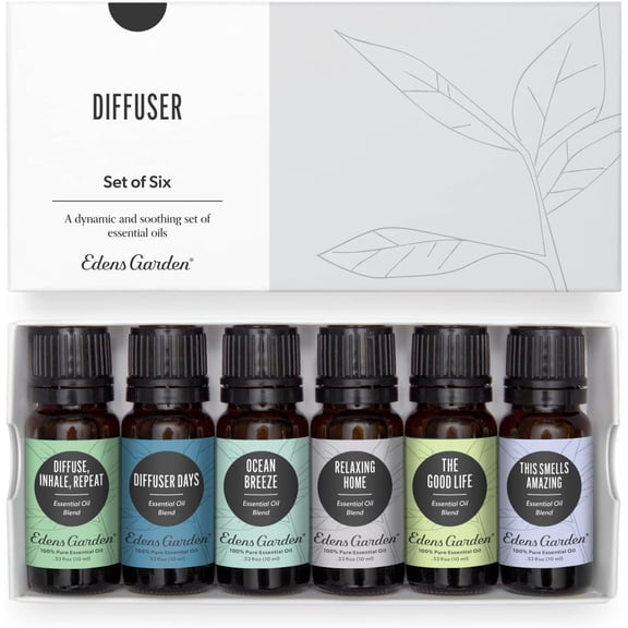Edens Garden Essential Oils Diffuser 6 Set  100% Pure Therapeutic Grade Aromatherapy Blends For Stress Relief, Focus & Sleep Support Undiluted & Natural -For Home, Office & Wellness, 10 ml/ 6 Pack