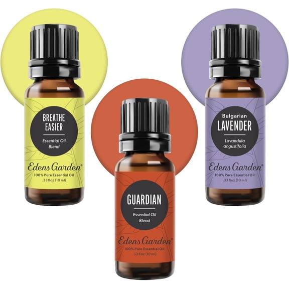Edens Garden Essential Oils Well-Being 3 Set 100% Pure Therapeutic Grade, Undiluted, Natural Aromatherapy For Skin, Diffusers & Home Includes: Breathe Easier, Guardian & Lavender, 10 ml/ 3 Pack