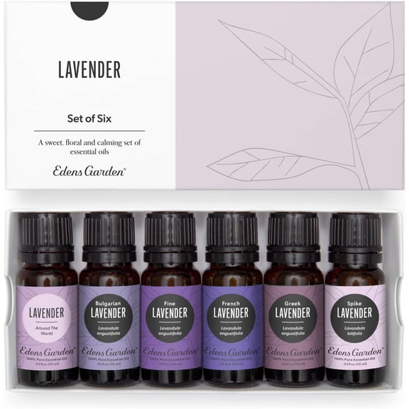 Edens Garden Lavender Essential Oils 6 Set 100% Pure Therapeutic Grade Aromatherapy For Stress Relief, Calming & Home Diffusers Natural, Vegan & Fragrance Oil-Free Floral Scents, 10 ml/ 6 Pack