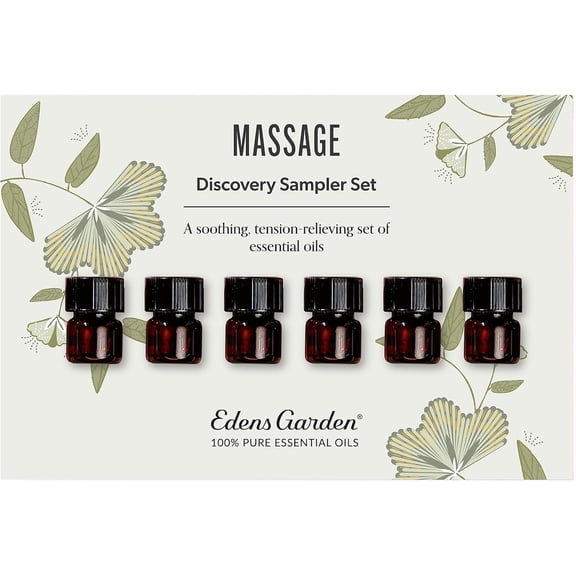 Edens Garden Massage Essential Oils Discovery 6 Set 100% Pure Therapeutic Grade Oil, Undiluted Natural Scents for Relaxation, Wellness & Spa Aromatherapy Gift for Men & Women, .92 ml/ 6 Pack