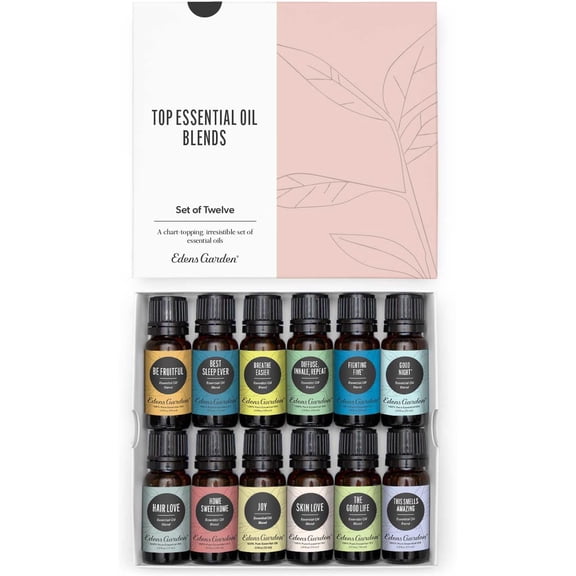 Edens Garden Top Essential Oil Blends 12 Set 100% Pure Therapeutic Grade, Undiluted Natural Aromatherapy Oils for Skin, Relaxation, Massage Therapy, Diffusers, Humidifiers & Home, 10 ml/ 12 Pack