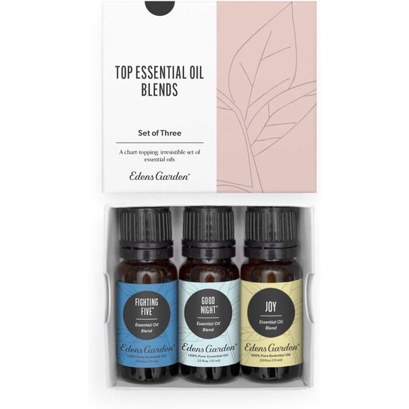 Edens Garden Top Essential Oil Blends 3 Set – 100% Pure Therapeutic Grade, Undiluted Natural Aromatherapy Oils for Diffusers & Home – Includes Fighting Five, Good Night & Joy, 10 ml/ 3 Pack