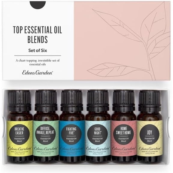Edens Garden Top Essential Oil Blends 6 Set 100% Pure Therapeutic Grade, Undiluted Natural Aromatherapy Oils for Diffusers & Home Includes Fighting Five, Good Night & Joy, 10 ml/ 6 Pack