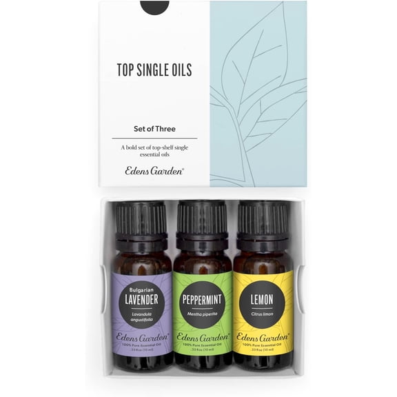 Edens Garden Top Essential Oils 3 Set  100% Pure Therapeutic Grade, Undiluted Aromatherapy Scents: Lavender, Peppermint & Eucalyptus Oil for Diffusers & Home  Natural Wellness Gift, 10 ml/ 3 Pack