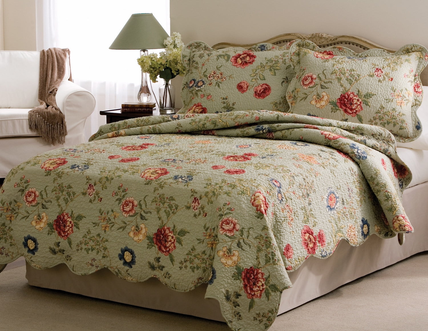 Edens Garden Twin Cotton Quilt Set with Pillow Sham