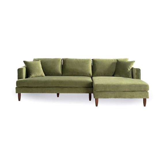 Edenton Mid-Century Modern Velvet Right Facing Sectional Sofa in Olive Green