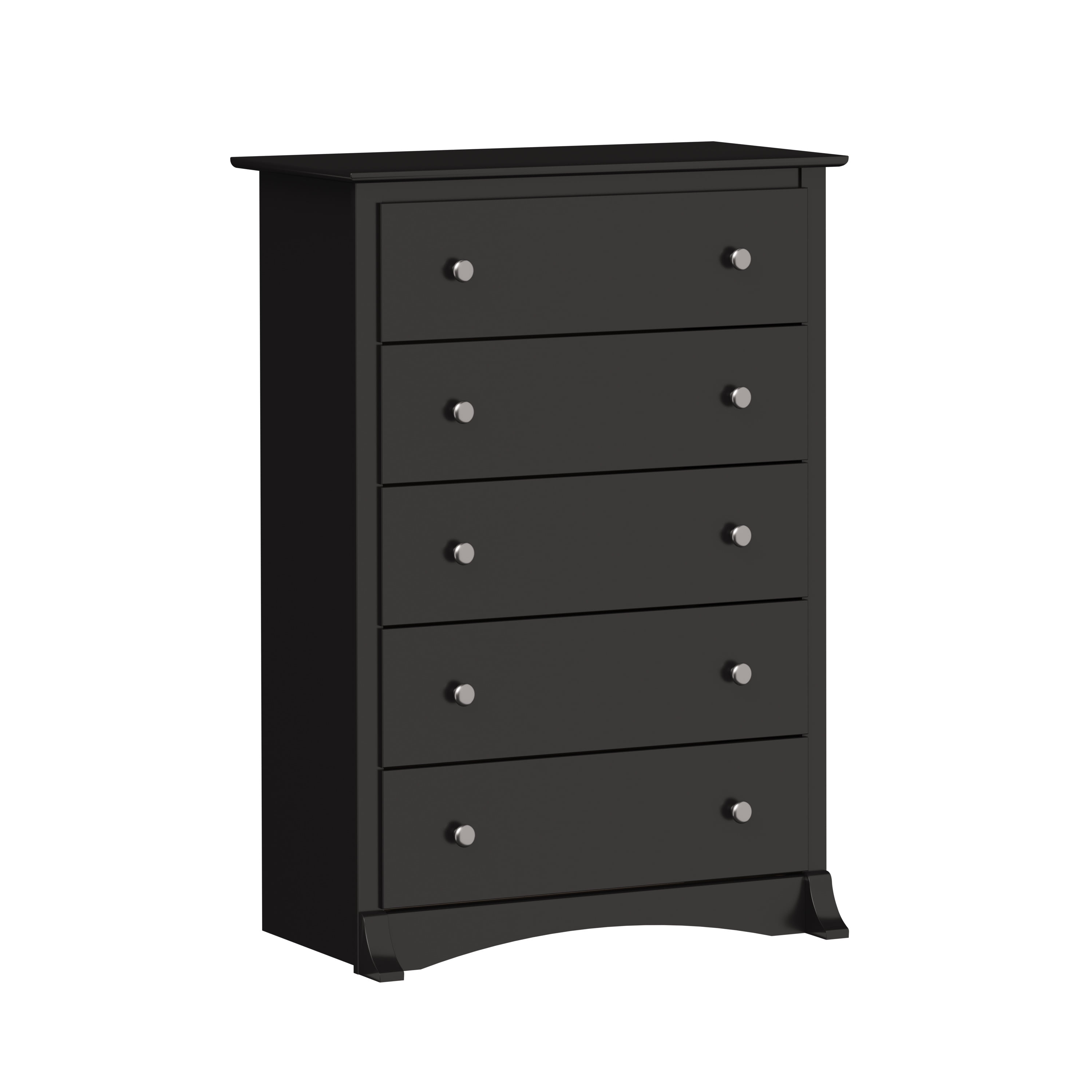 Black 5-Drawer Tall Chest with Silver Knobs