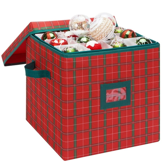 Edergoo Christmas Ornament Storage, 4 Tier Ornament Storage Box Holds Up to 64 Holiday Ornaments Decoration Balls, Storage Container with Dividers Made of 600D Oxford Polyester Material