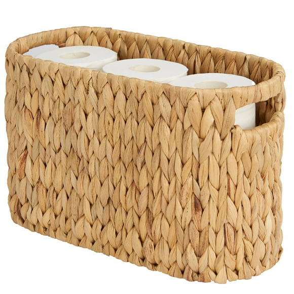 Edergoo Toilet Paper Storage, Water Hyacinth Wicker Toilet Paper Storage Holder for 6 Rolls, Toilet Paper Basket with Built-in Handles