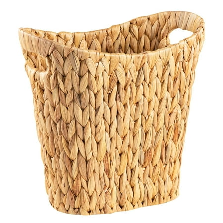 Edergoo Wicker Trash Can with Handles, Natural Water Hyacinth Wicker Waste Basket, Handwoven Wicker Trash Basket for Bathroom Bedrooms, 13" L x 7.5" W x 12.2" H