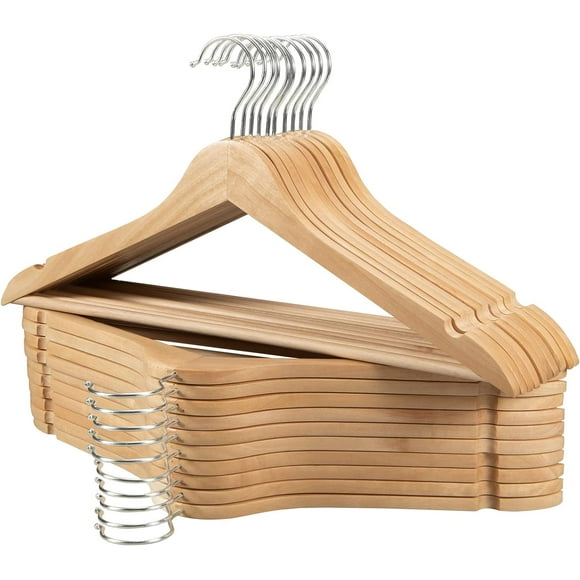 Edergoo Wooden Suit Hangers 20 Pack, Natural Solid Wood Coat Hanger with Smooth Finish, Non-Slip Pant Bar & 360° Swivel Hook