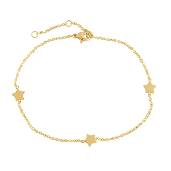 Edforce 18k Gold Plated 3 Classic Star Pendant Anklet, 8.5+2 Extender