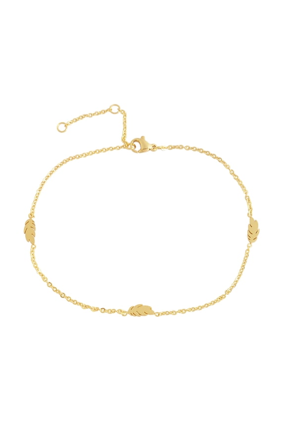 18k Gold Plated 3 Feather Pendant Anklet, 8.5"+2" Extender