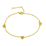 Edforce 18k Gold Plated 3 Solid Heart Pendant Anklet, 8.5+2 Extender