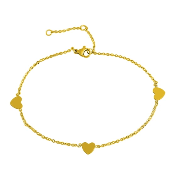 Edforce 18k Gold Plated 3 Solid Heart Pendant Anklet, 8.5+2 Extender