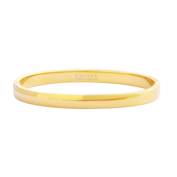 Edforce 18k Gold Plated Womens Oval Shaped Smaller Sized Wrist Stackable Bangle Bracelet Slip-On, (58mm x 49mm)