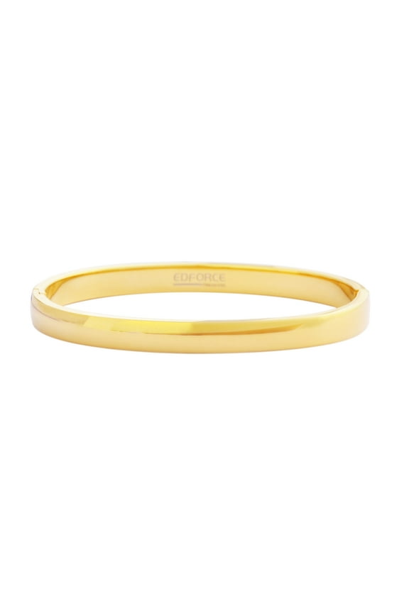 18k Gold Plated Womens Oval Shaped Smaller Sized Wrist Stackable Bangle Bracelet Slip-On, (58mm x 49mm)