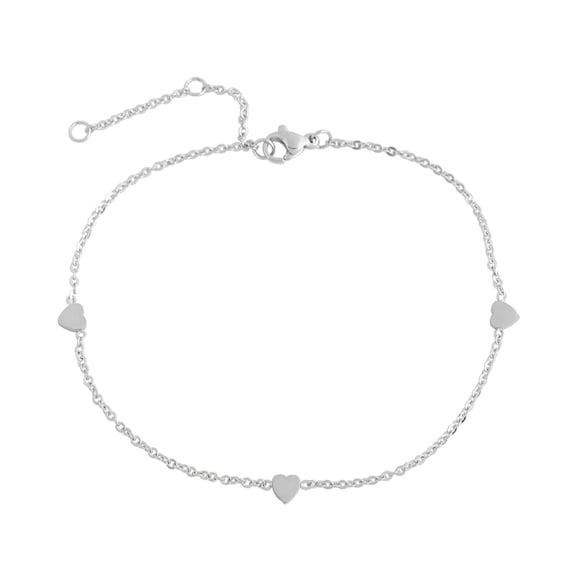 Edforce Stainless Steel Women 's 3 Small Heart Silver Pendant Anklet, 8.5"+2" Extender