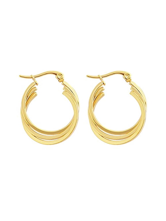 Women's 18k Gold Plated Overlapping Triple Hoop Earrings, (25mm)