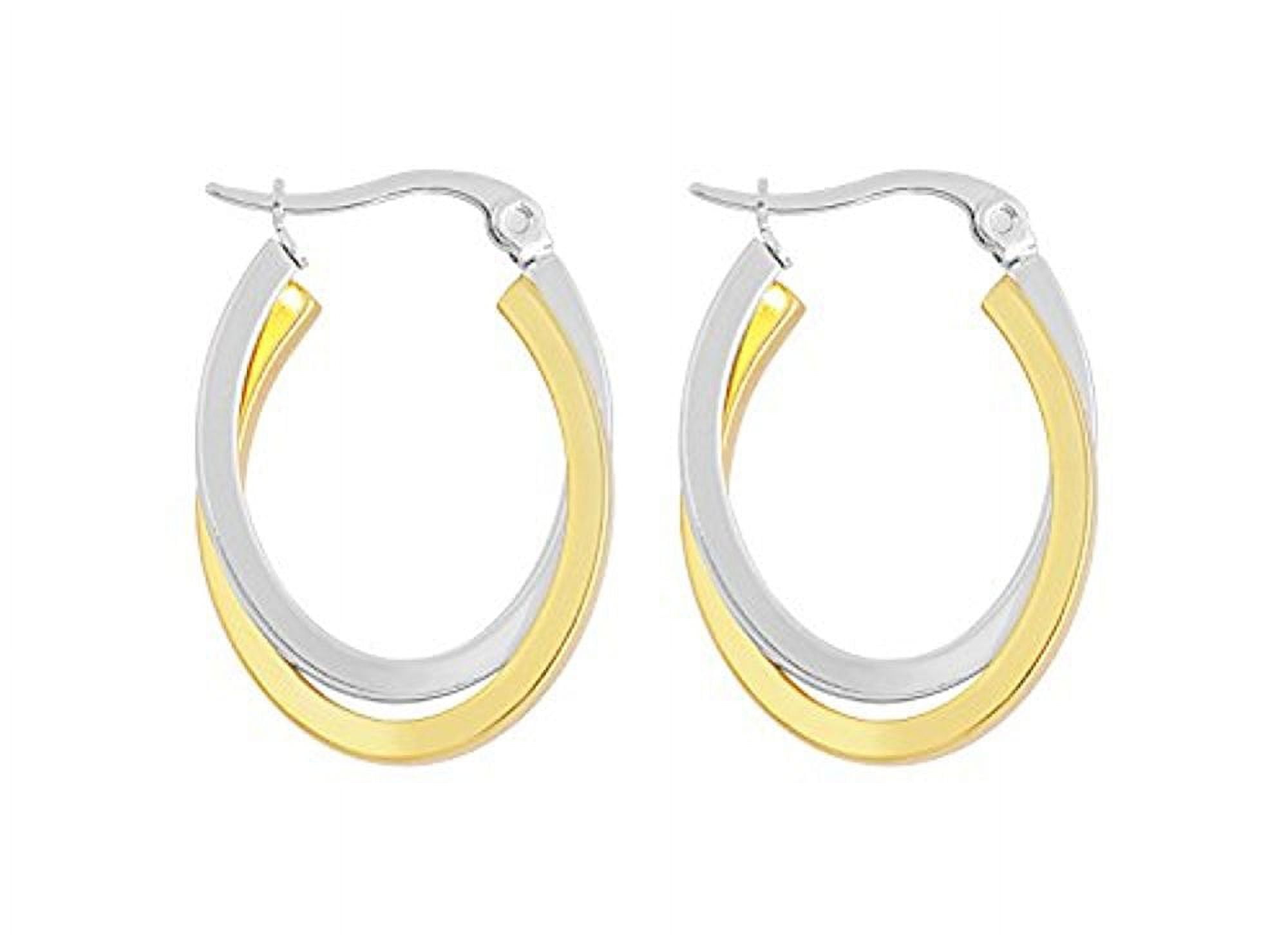 Edforce Women's 2 Tone Stainless Steel Overlapping Oval Hoop Earrings, (30mm)