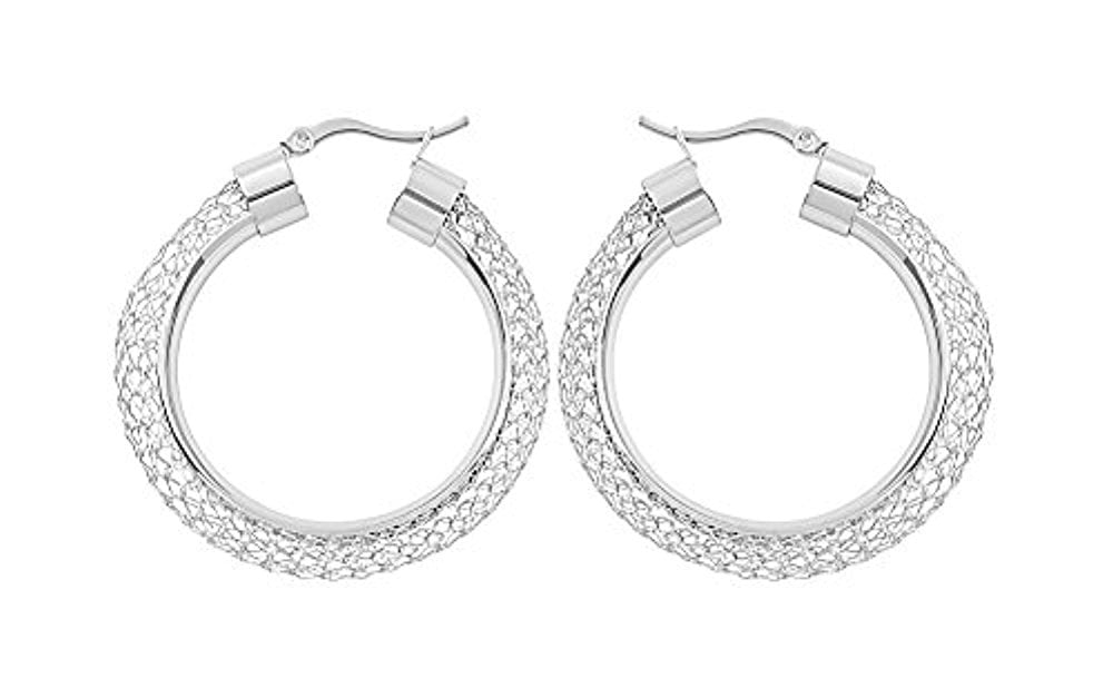 Edforce Women's Stainless Steel Round Hollow Mesh Hoop Earrings, (35mm)