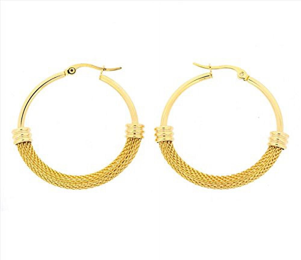 Edforce 18k Gold Plated Hoop Earrings - 40mm Rounded Thick Stainless Steel