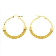 Edforce Womens 18k Gold Plated Half Hoop Half Mesh Link Hoop Earrings 38mm