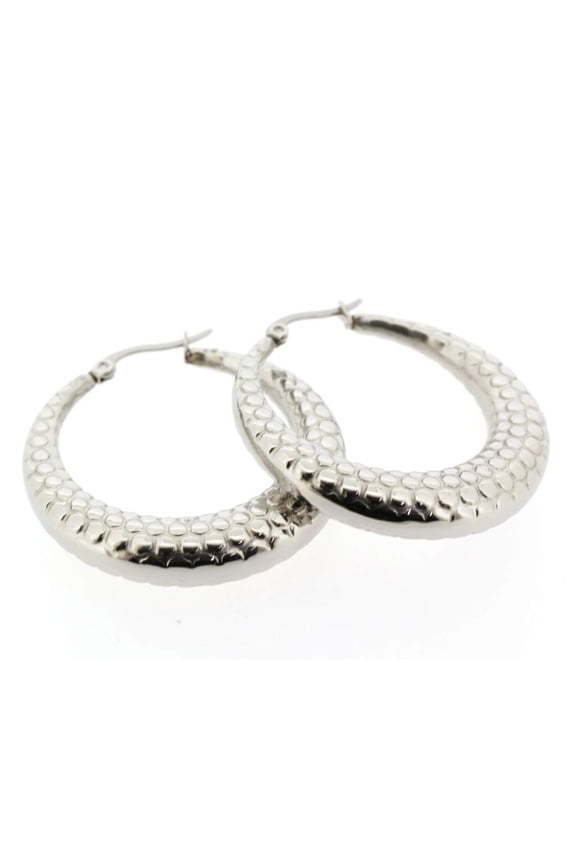 Womens Stainless Steel Croc Skin Pattern Hoop Earrings, (38mm)