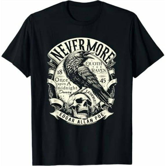 Edgar Allan Poe Nevermore Quoth The Raven T-Shirt,Black Color,Size L