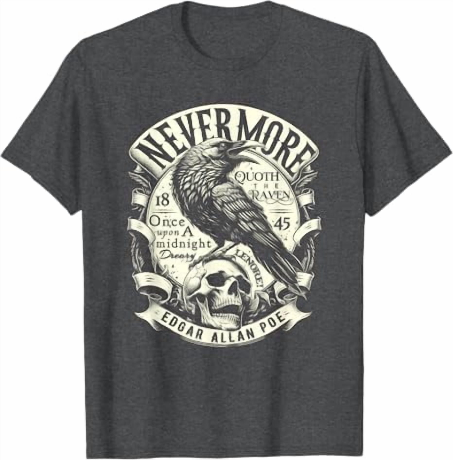 Edgar Allan Poe Nevermore Quoth The Raven T-Shirt,Dark Heather Grey ...