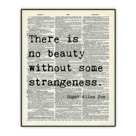 Edgar Allan Poe Quote Print, Dictionary Art Wall Decor, Vintage Retro Home Decoration, There is no beauty without some strangeness Unframed Art Print 8"x10"
