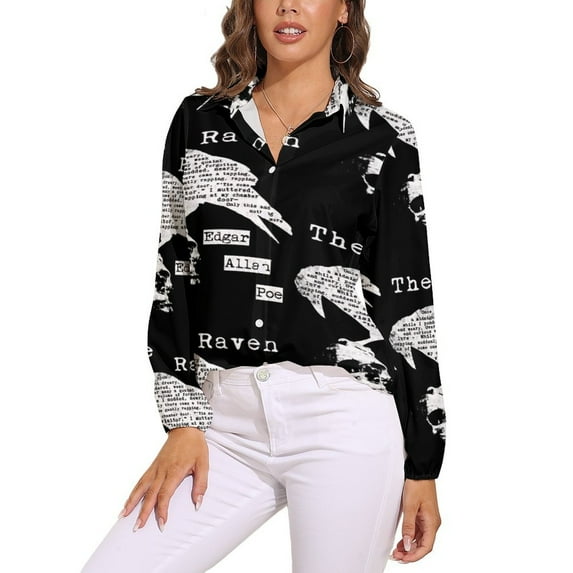 Edgar Allan Poe The Raven Poem Long Sleeve Blouse Woman Streetwear Casual Shirts Summer Oversize Woman Streetwear Clothing Birthday Present