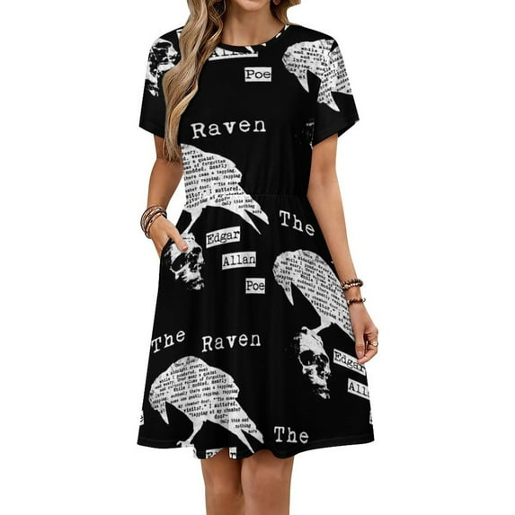 Edgar Allan Poe The Raven Poem Short Sleeve Dress Women Summer Evening Dresses Ladies Sundress