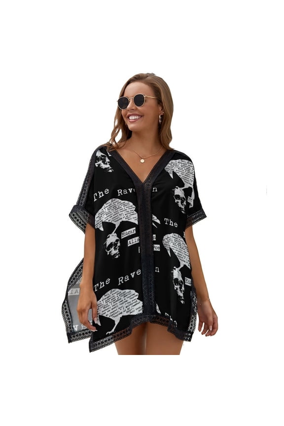 Edgar Allan Poe The Raven Poem Women's Swimsuit Coverup Summer Beach Cover Up Bathing Suit Dress
