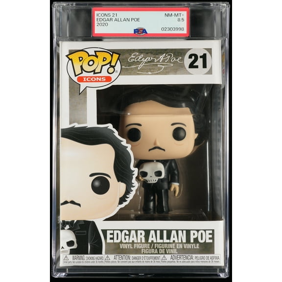 Edgar Allen Poe, PSA Graded 8.5 NM-MT+, Edgar Allan Poe Collectible Vinyl Figure #21, Fully Encapsulated Bundle with Compatible Funko Pop! PSA Hard Protector Case