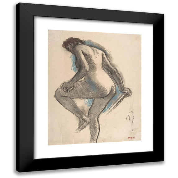 Edgar Degas 12x14 Black Modern Framed Museum Art Print Titled - Bather Sponging Her Knee (ca. 1883-84)